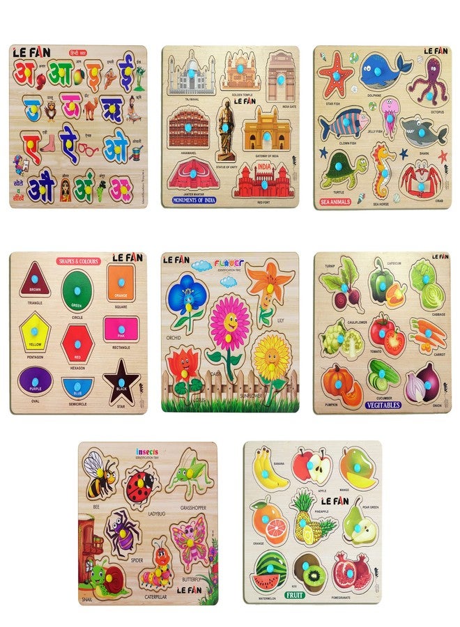 Lefan® Kids Fort Pre Nursery Educational Jigsaw Puzzles for Adults Kids Learning Toys Kit Board Game 8 pcs Set of Hindi Sea Animal Shape Colour Flower Insect Fruit Vehicle Educational Toy - Image 1